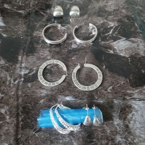Lot of Five Silvertone Hoop Earrings